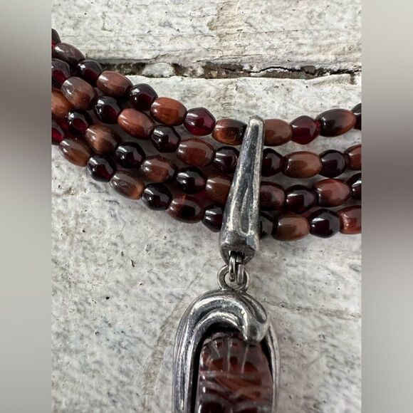 Vintage Karen Palmer Beaded Scarab Pendant Necklace - Picture 3 of 7